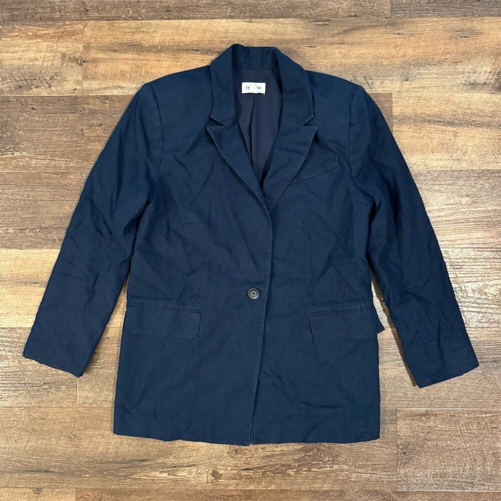 Open Edit The Icon Blazer S Linen Navy Blue One Button Lined Preppy Academia